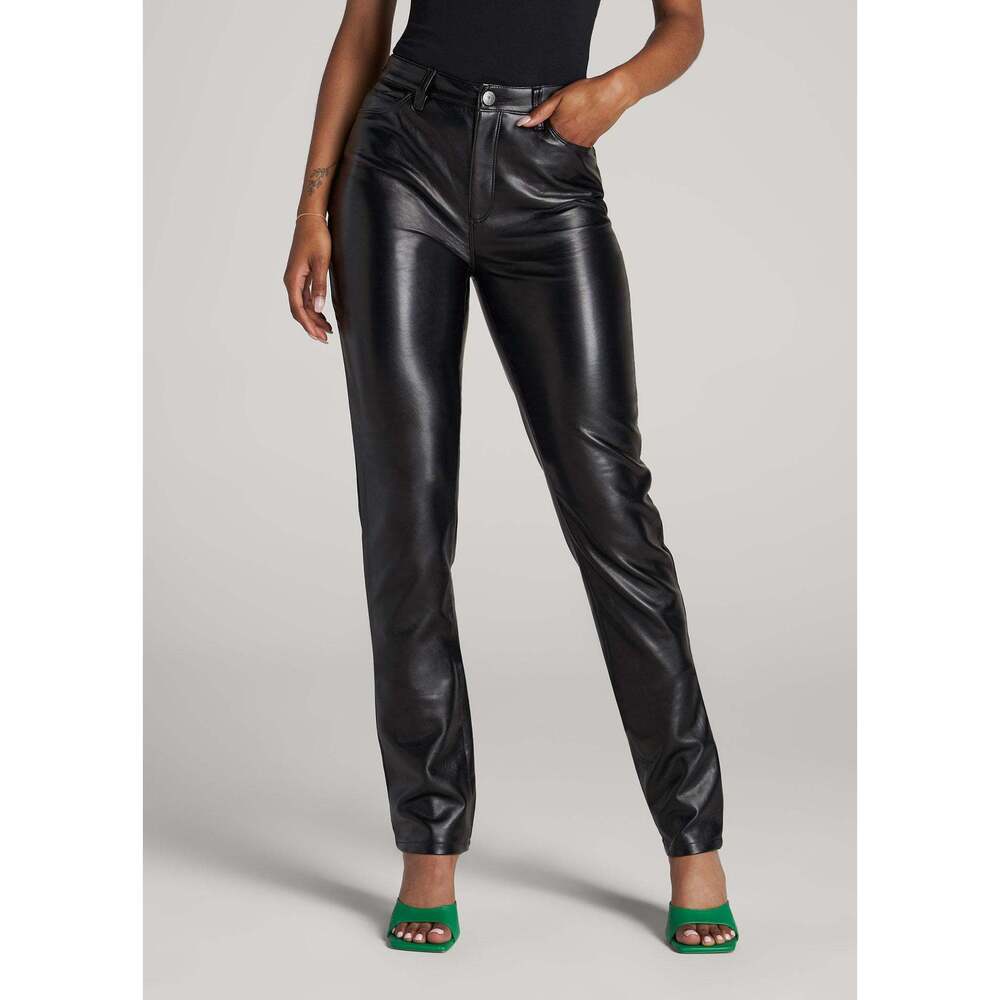 American Tall True Touch Leather SLIM Pants for Tall Women in Black Size 28